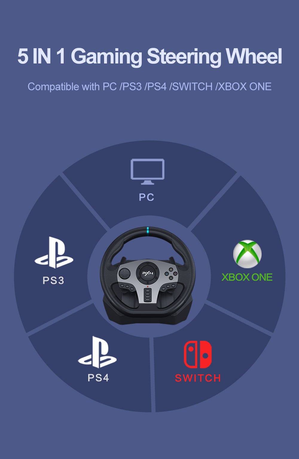 PXN V9 gaming steering wheel with pedals & stick shift